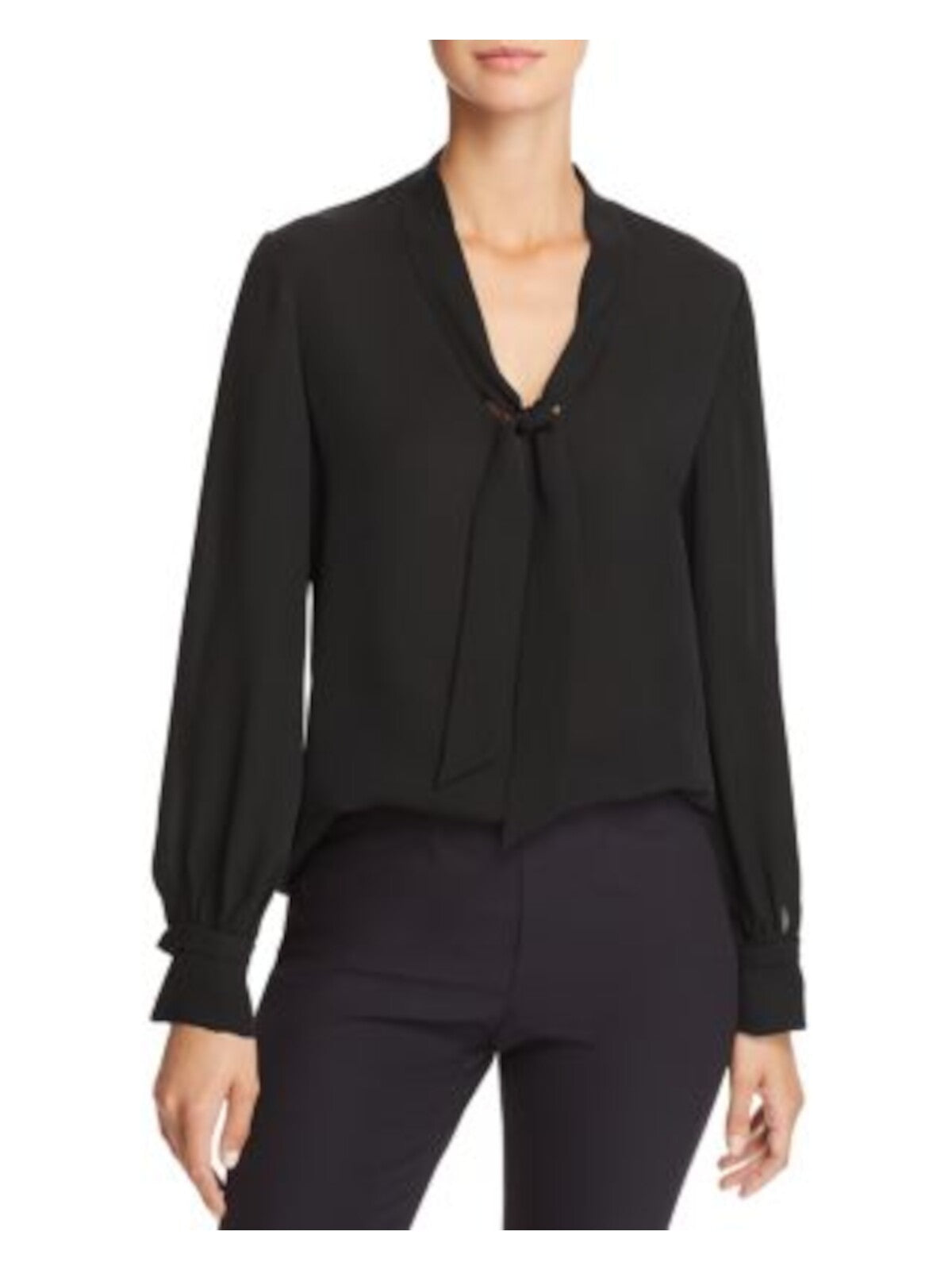 REBECCA TAYLOR Womens Black Tie Cuffed Sleeve Stand Collar Wear To Work Blouse S