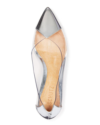 SCHUTZ Womens Silver Color Block Padded Clearly Pointed Toe Leather Dress Flats 7.5 B