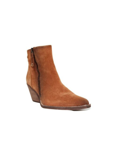 ZODIAC Womens Brown Western Comfort Zipper Accent Arch Support Ramona Round Toe Block Heel Zip-Up Leather Booties 9.5 M