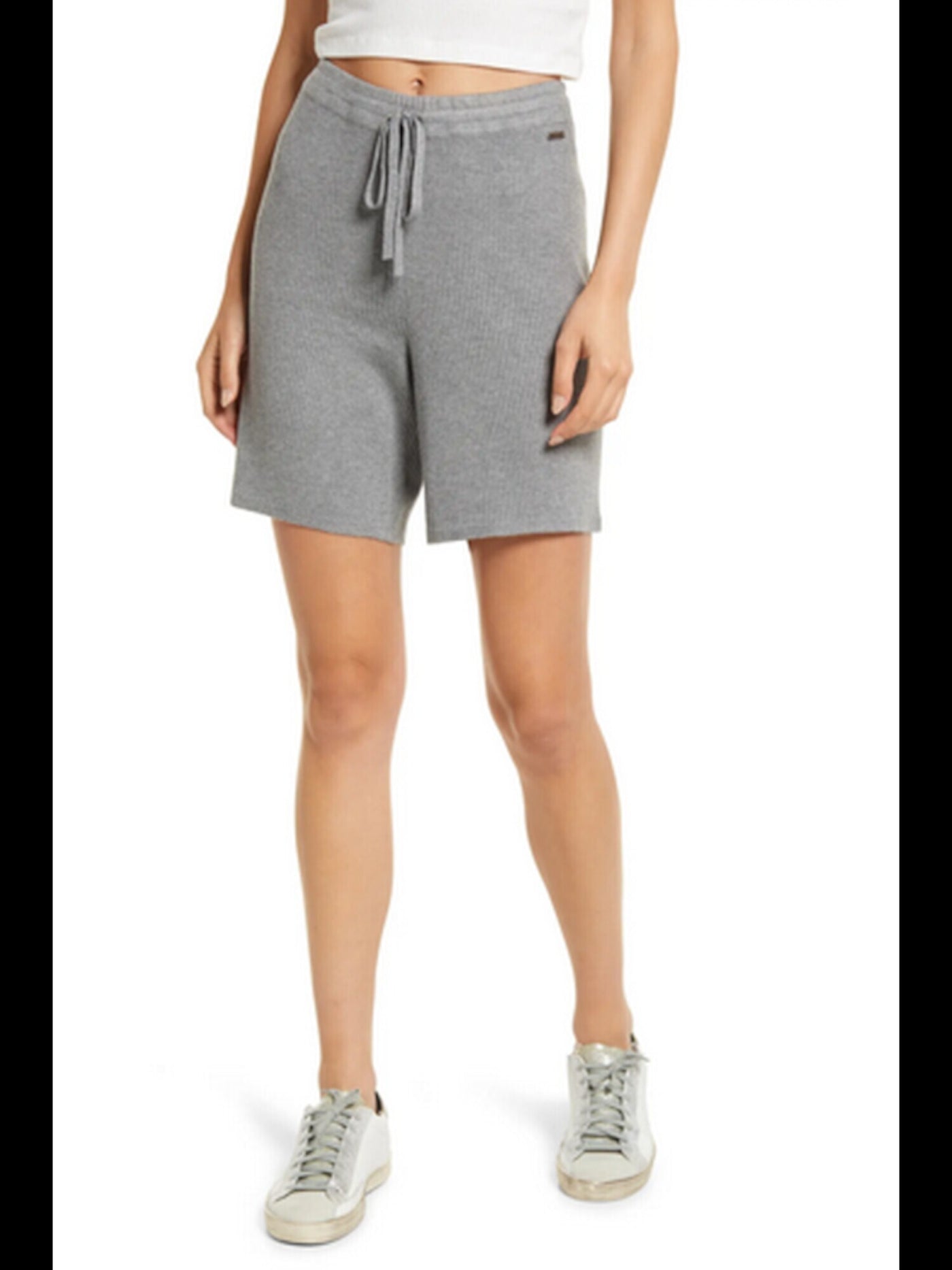 GUESS Womens Gray Ribbed Drawstring Waist Pull-on Bermuda Shorts L