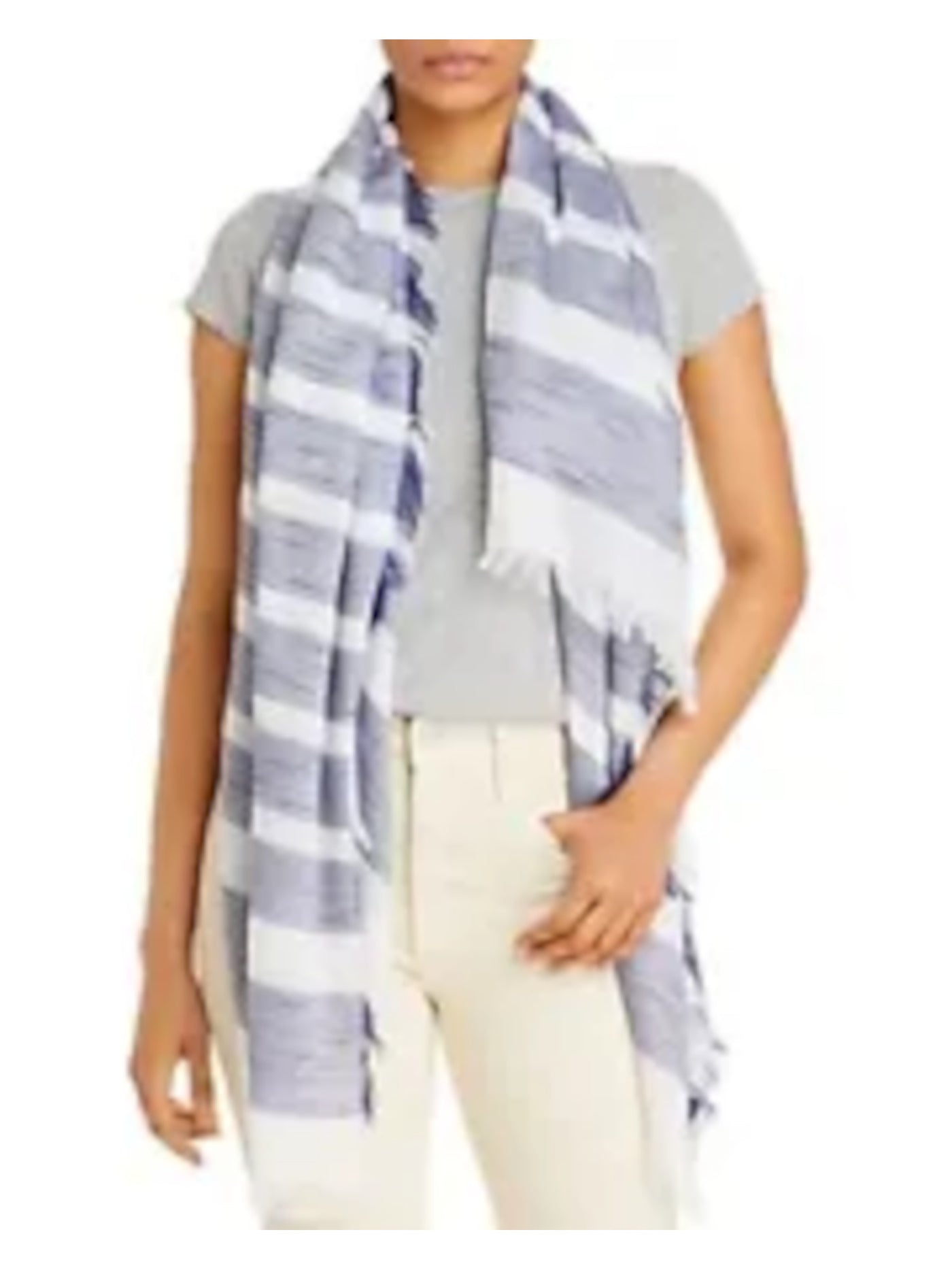 AQUA Womens Blue Cotton Striped Scarf Fringed Ischia Lightweight Scarf