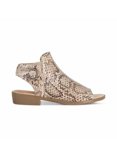 BARETRAPS Womens Beige Snake Print Cushioned Buckle Accent Scotlyn Open Toe Block Heel Zip-Up Flats Shoes M