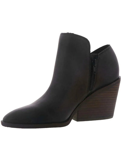 LUCKY BRAND Womens Black Comfort Saucie Almond Toe Block Heel Zip-Up Leather Booties 9.5 M