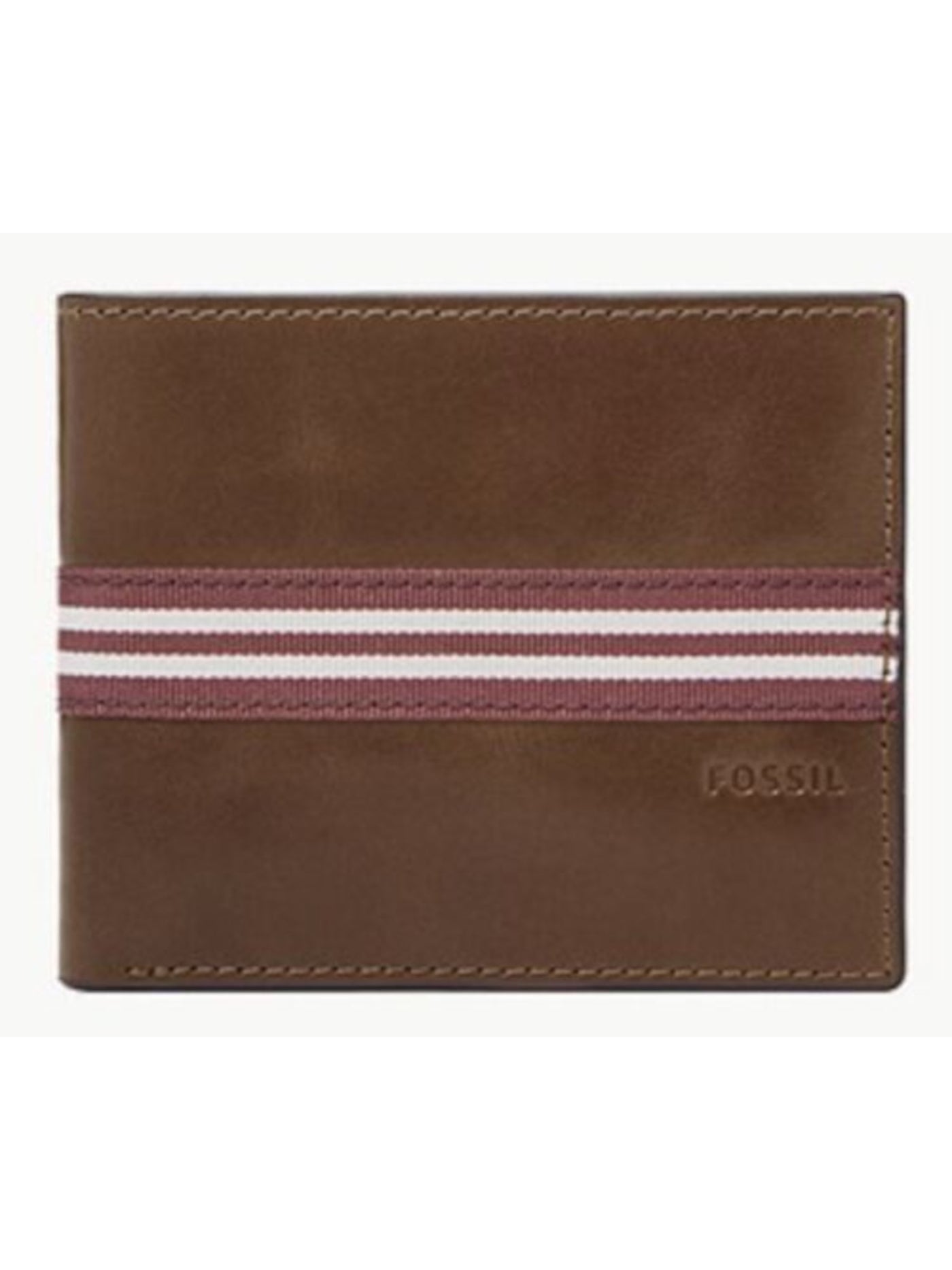 FOSSIL Men's Brown Jared Striped Leather Embossed Logo Bifold Wallet