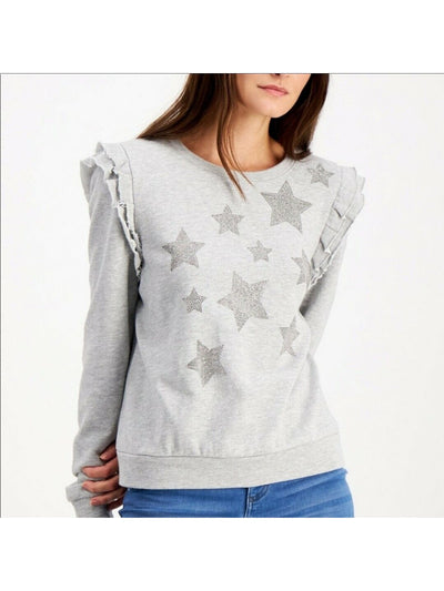 INC Womens Gray Rhinestone Sweatshirt Long Sleeve Crew Neck Top L