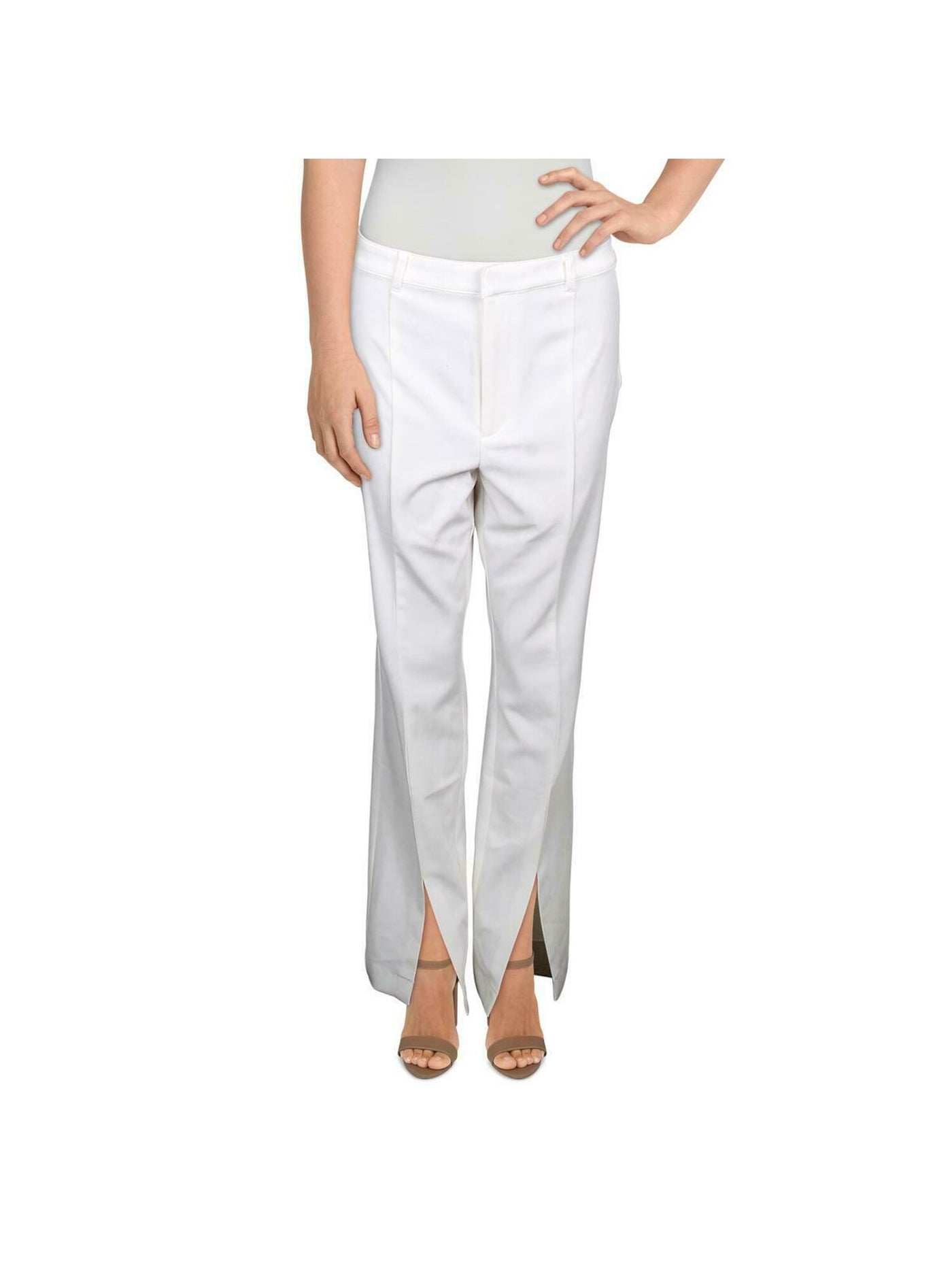 DANIELLE BERNSTEIN Womens Ivory Zippered Straight leg Pants 14