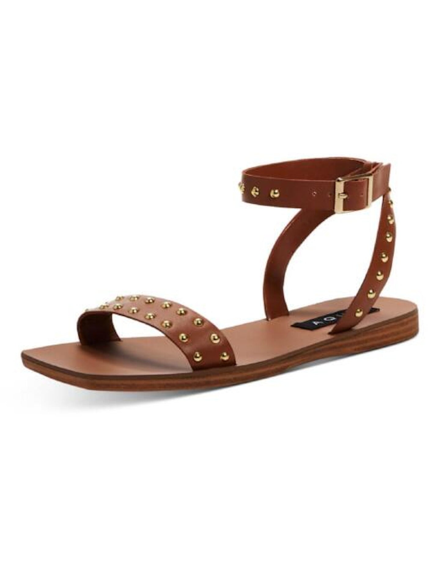 INC Womens Brown Adjustable Studded Ankle Strap Sophy Square Toe Wedge Buckle Leather Gladiator Sandles 5 M