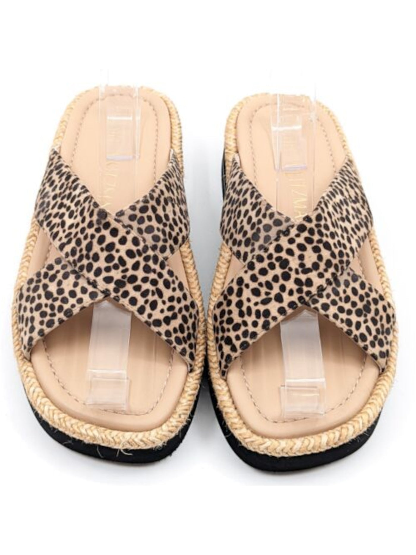 STUART WEITZMAN Womens Beige Animal Print 1/2" Platform Jute Cushioned Braided Roza Square Toe Wedge Slip On Leather Slide Sandals Shoes 11 B