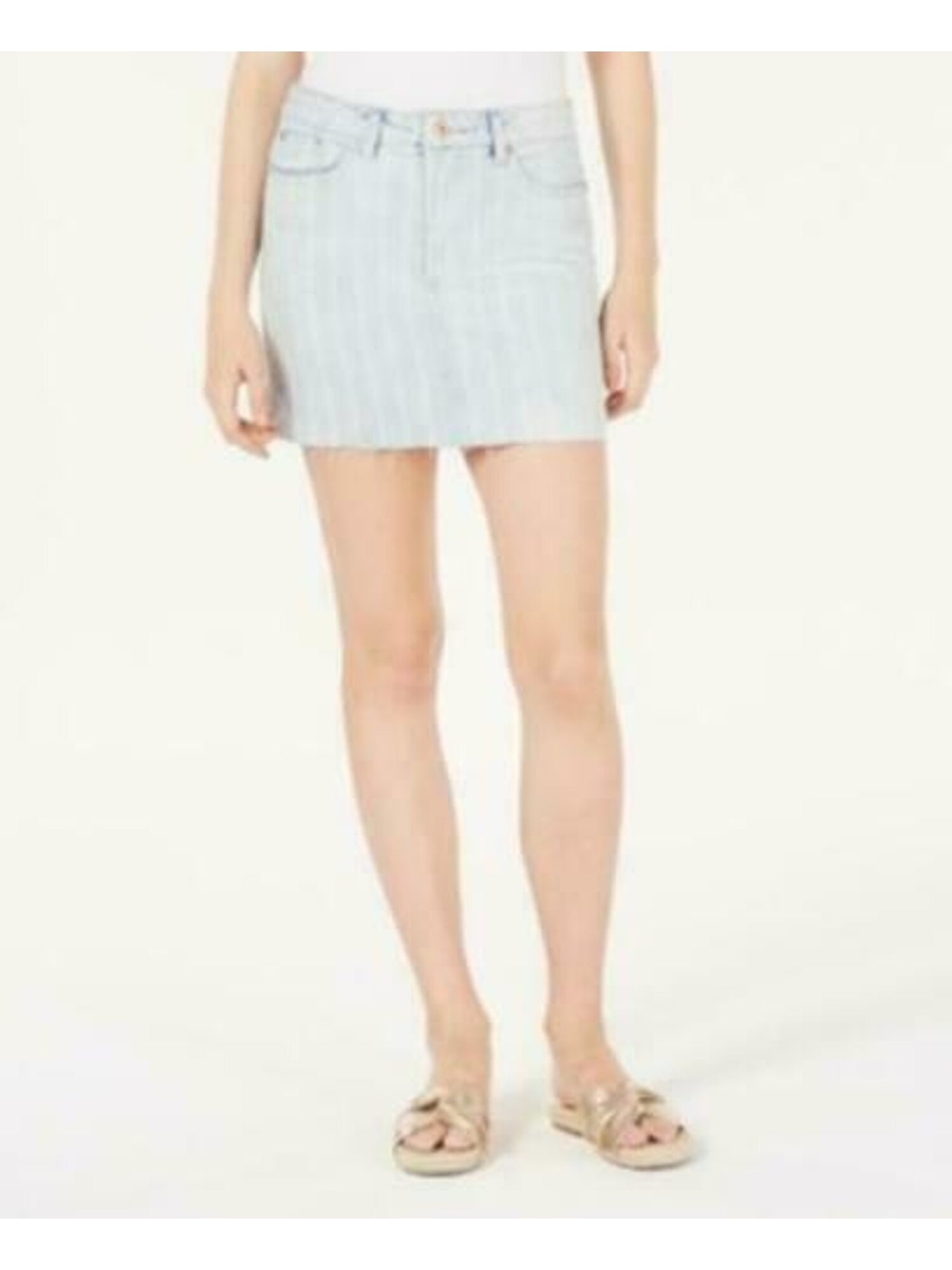 VANILLA STAR Womens Light Blue Denim Striped Mini Skirt Size: 26 Waist