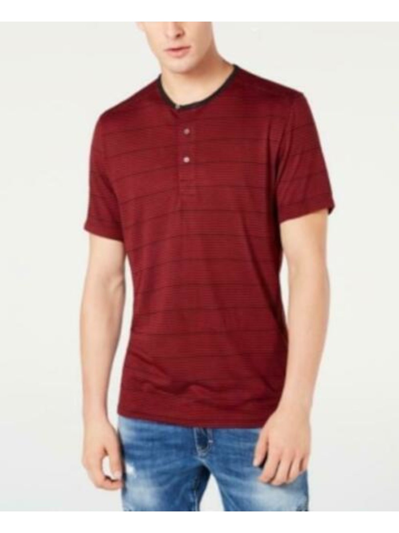 INC Mens Maroon Striped Short Sleeve Casual Shirt S