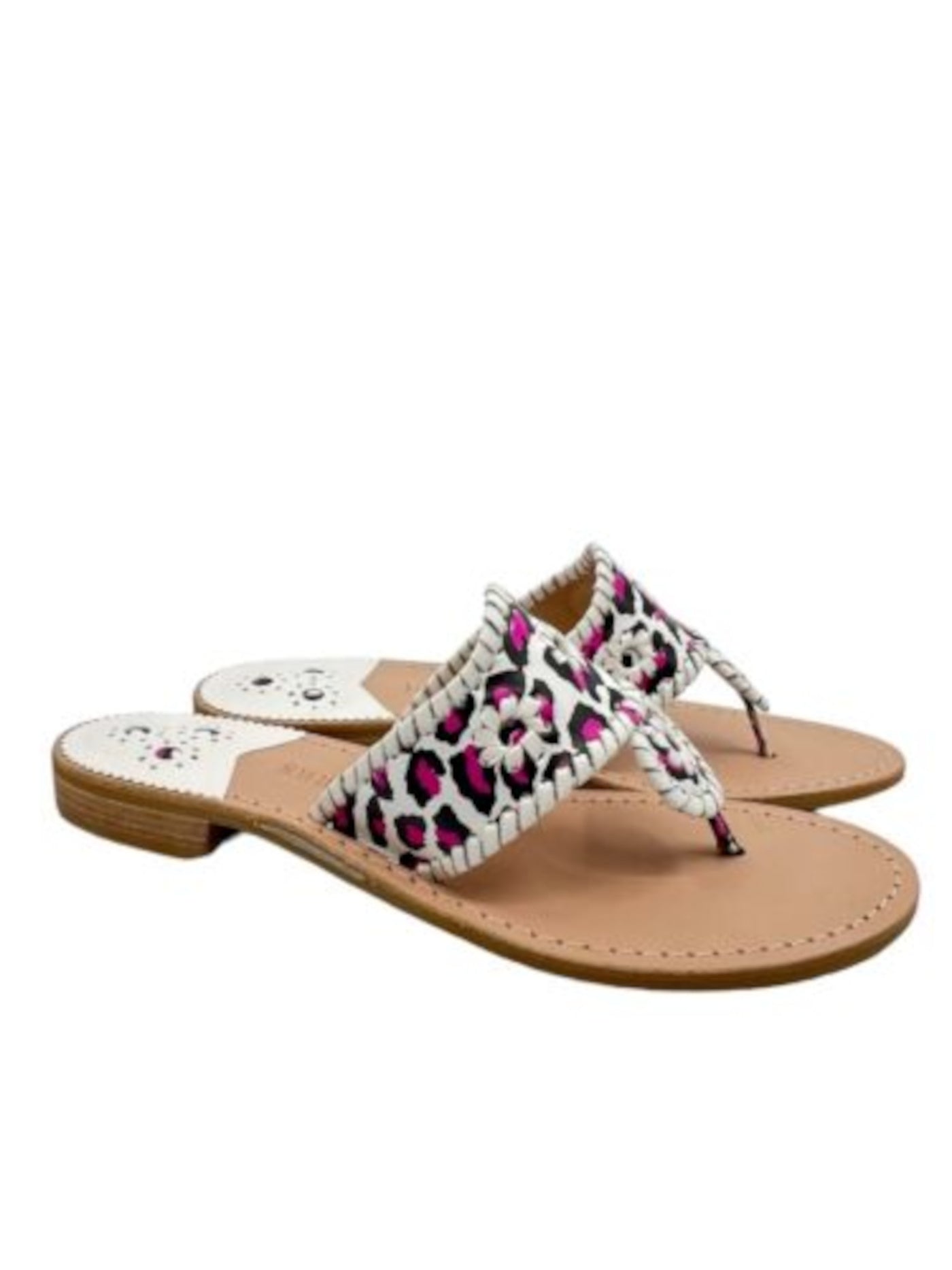 JACK ROGERS Womens White Mixed Media Whipstitch Eyelet Jacks Open Toe Slip On Leather Thong Sandals Shoes 8 M