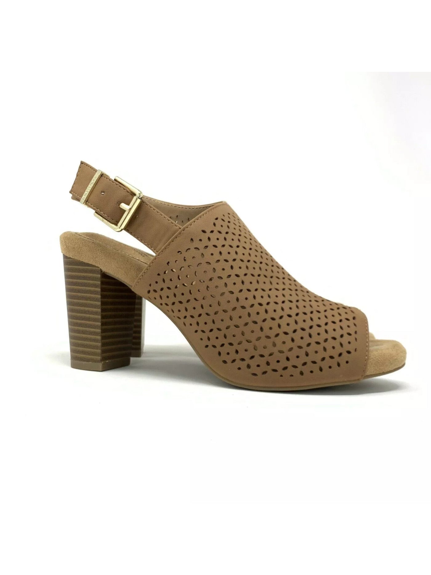GIANI BERNINI Womens Beige Stretch Averie Peep Toe Stacked Heel Zip-Up Shootie 11