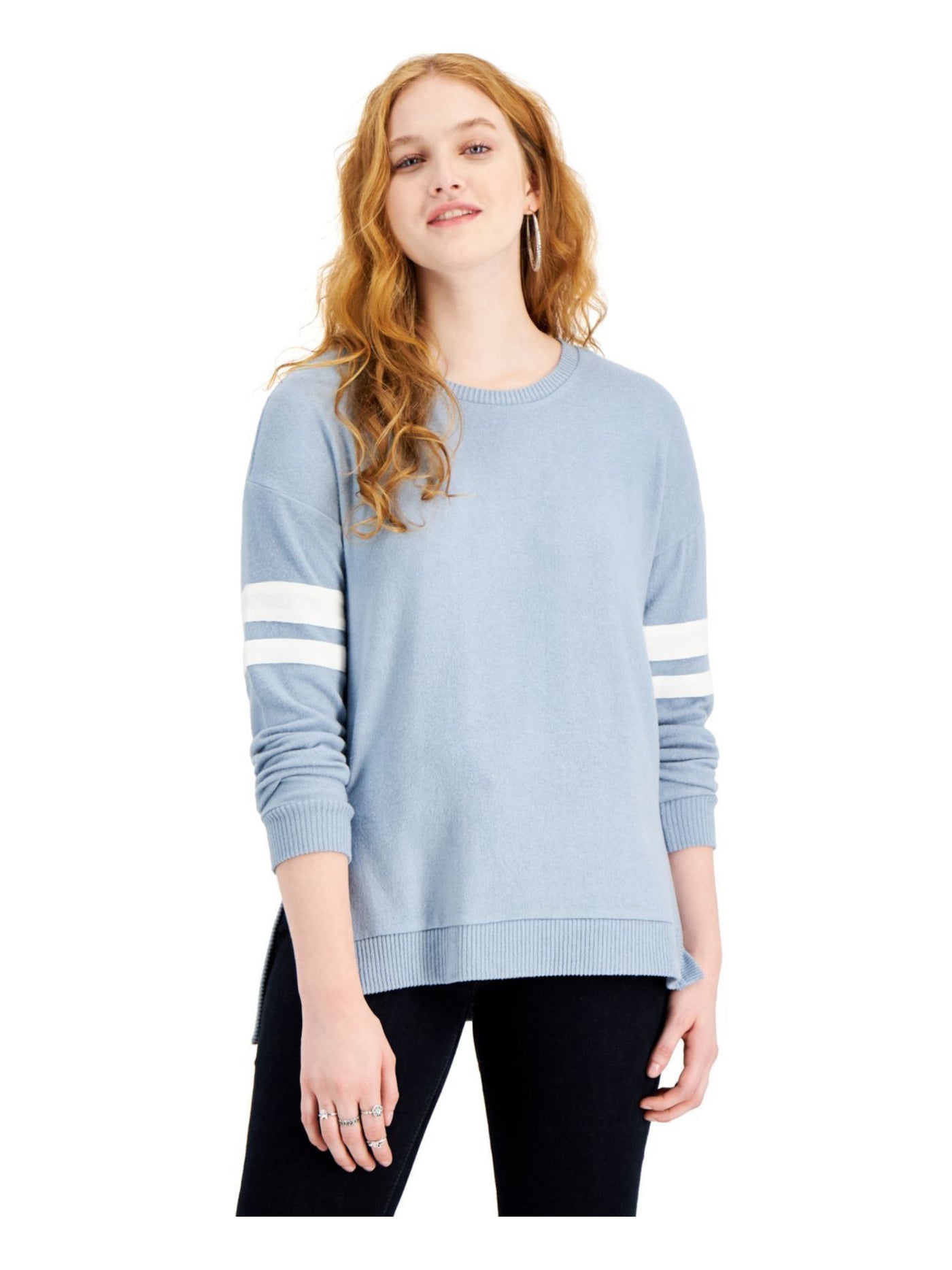 HIPPIE ROSE Womens Light Blue Heather Long Sleeve Crew Neck Top M