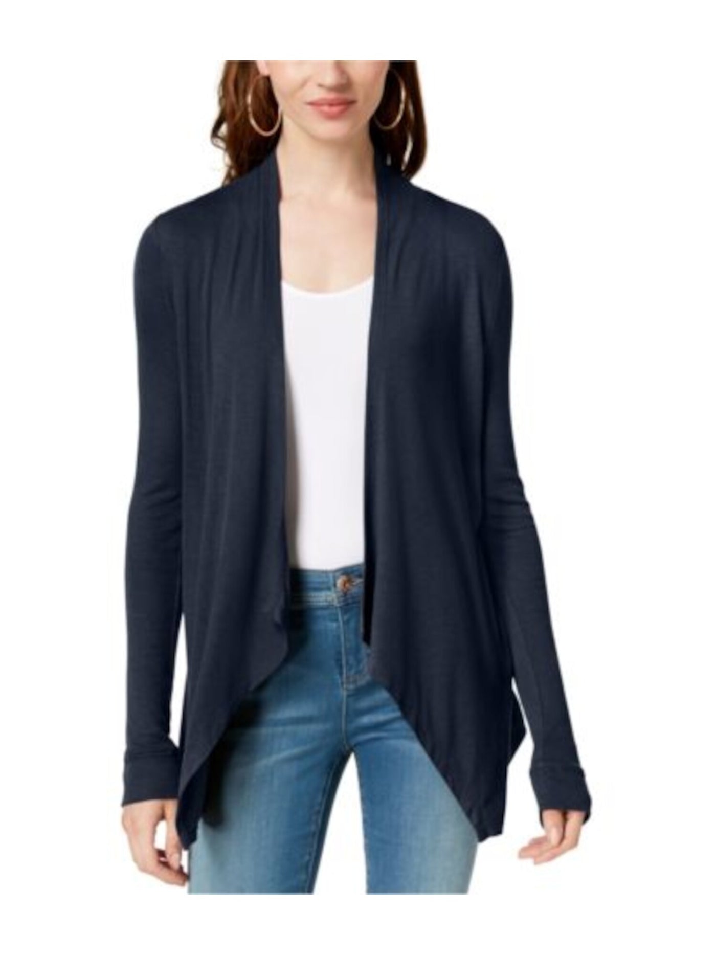 INC Womens Navy Long Sleeve Open Cardigan Trapeze Top M