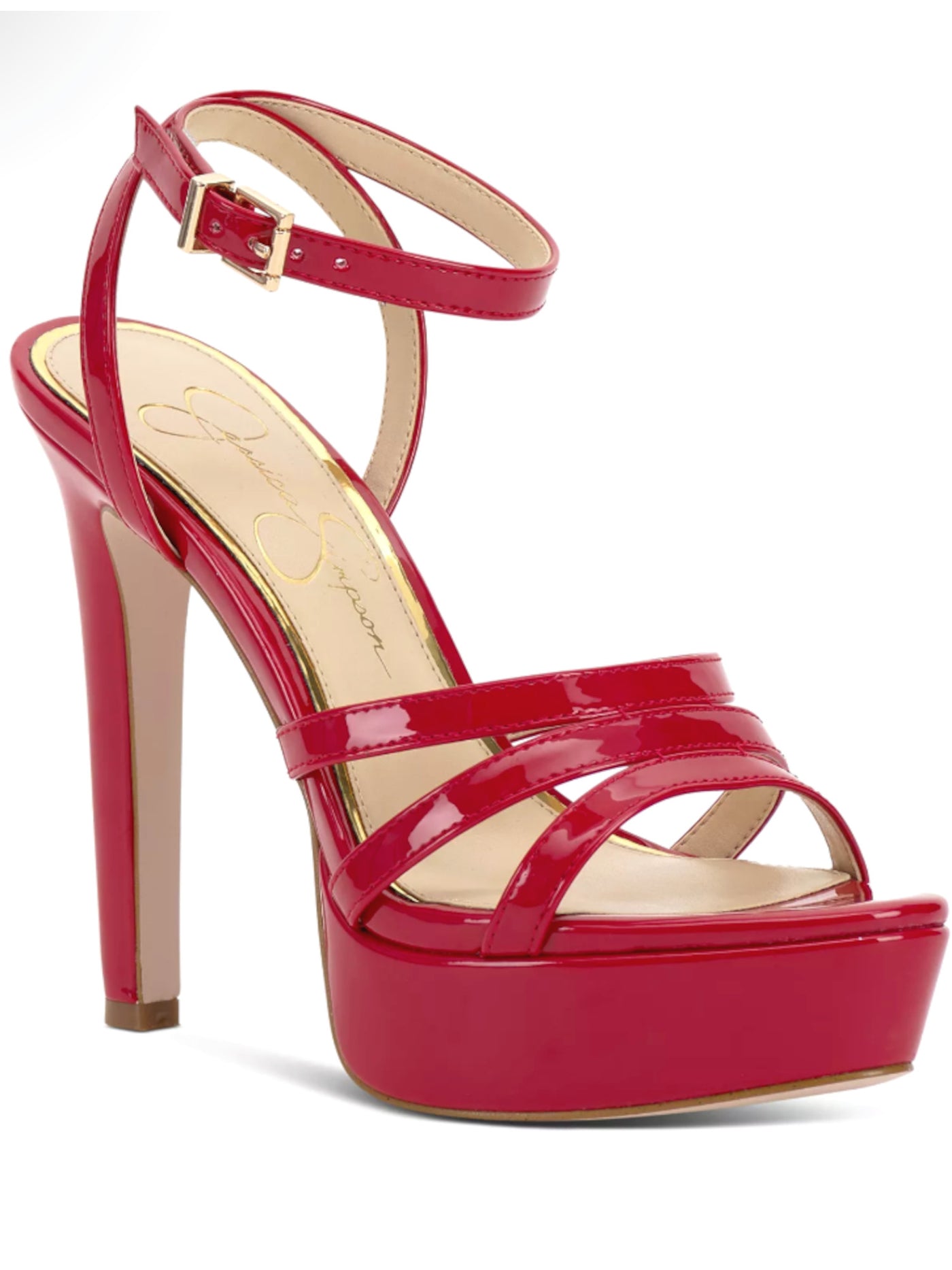 JESSICA SIMPSON Womens Red 1-1/2"" Platform Padded Ankle Strap Balina Round Toe Stiletto Buckle Dress Heeled Sandal 9 M