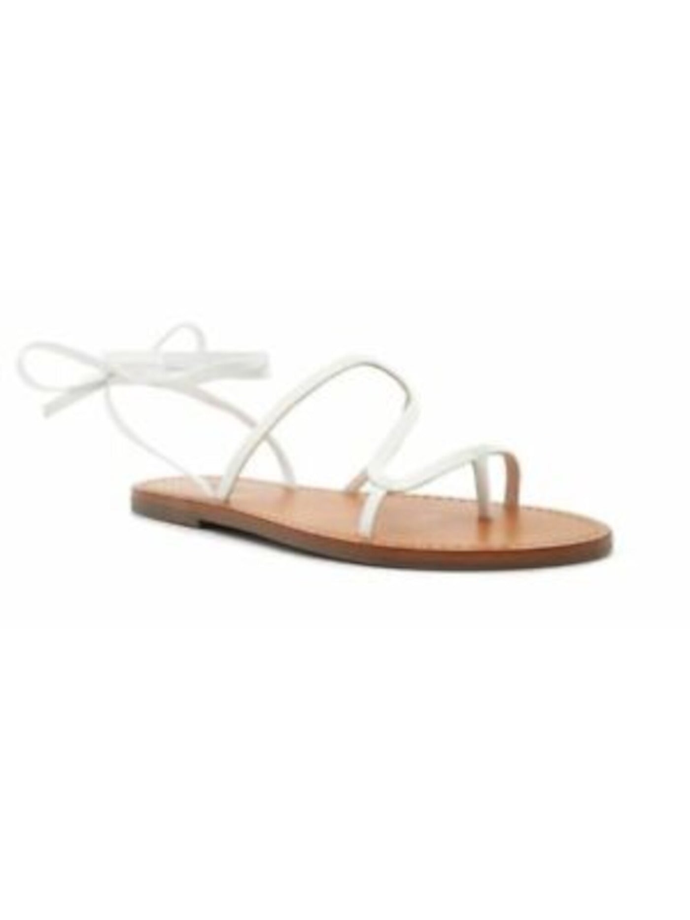 SCHUTZ Womens White Asymmetrical Strappy Urkula Round Toe Lace-Up Leather Dress Thong Sandals Shoes 7.5 B