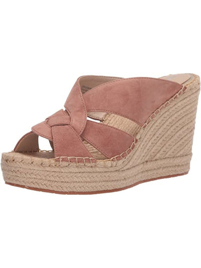 KENNETH COLE NEW YORK Womens Pink Espadrille 1-1/2" Platform Cushioned Olivia Open Toe Wedge Slip On Leather Dress Heeled Mules Shoes 9.5