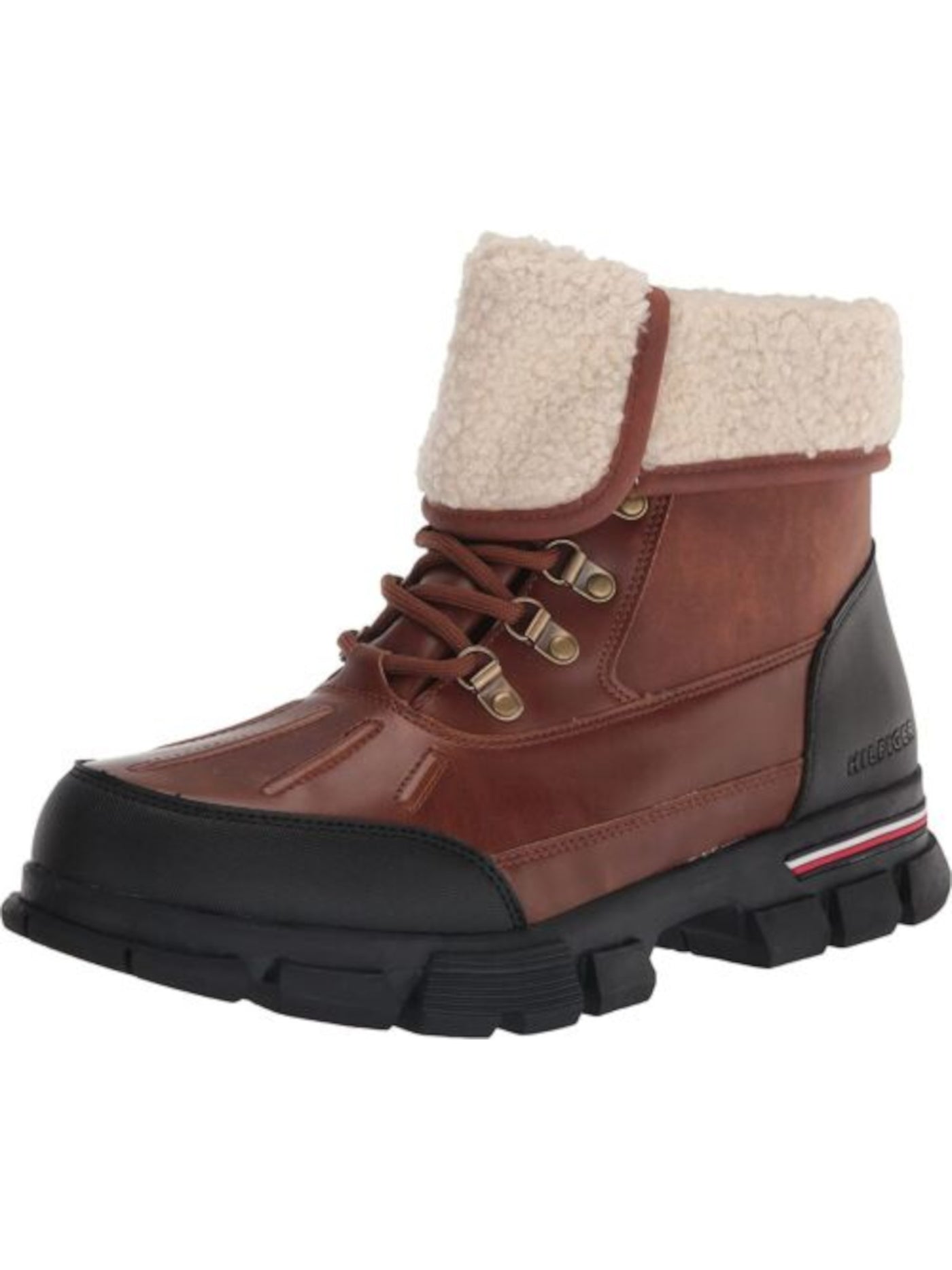 TOMMY HILFIGER Mens Brown Fold Down Snap Closure Upper Cushioned Idan Round Toe Block Heel Lace-Up Duck Boots 10.5