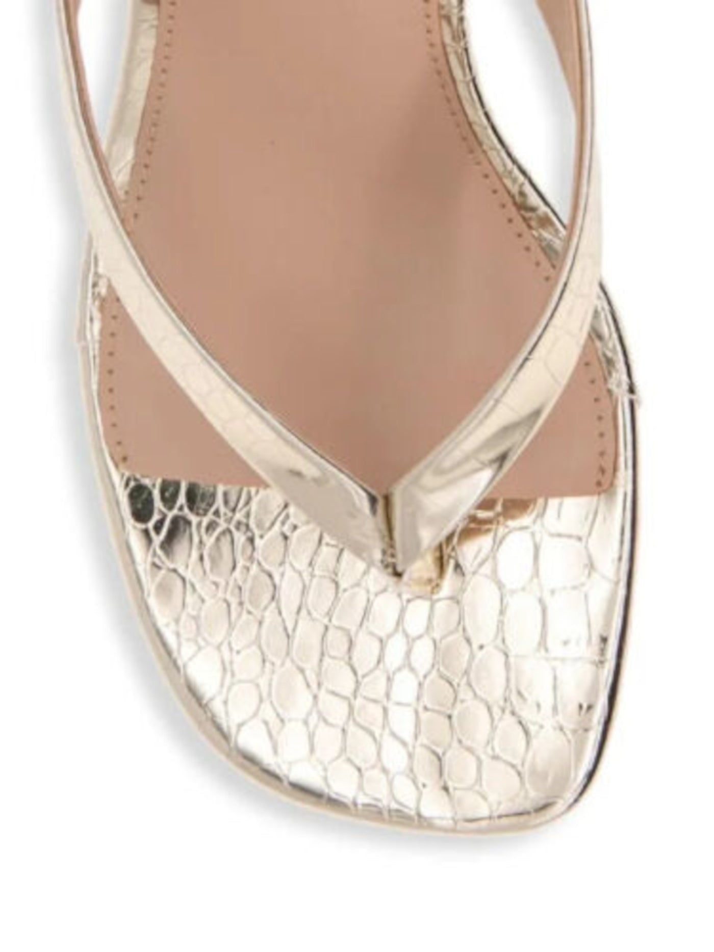 BCBGENERATION Womens Gold Crocodile Metallic Padded Tabina Round Toe Slip On Heeled Thong Sandals 8.5 M