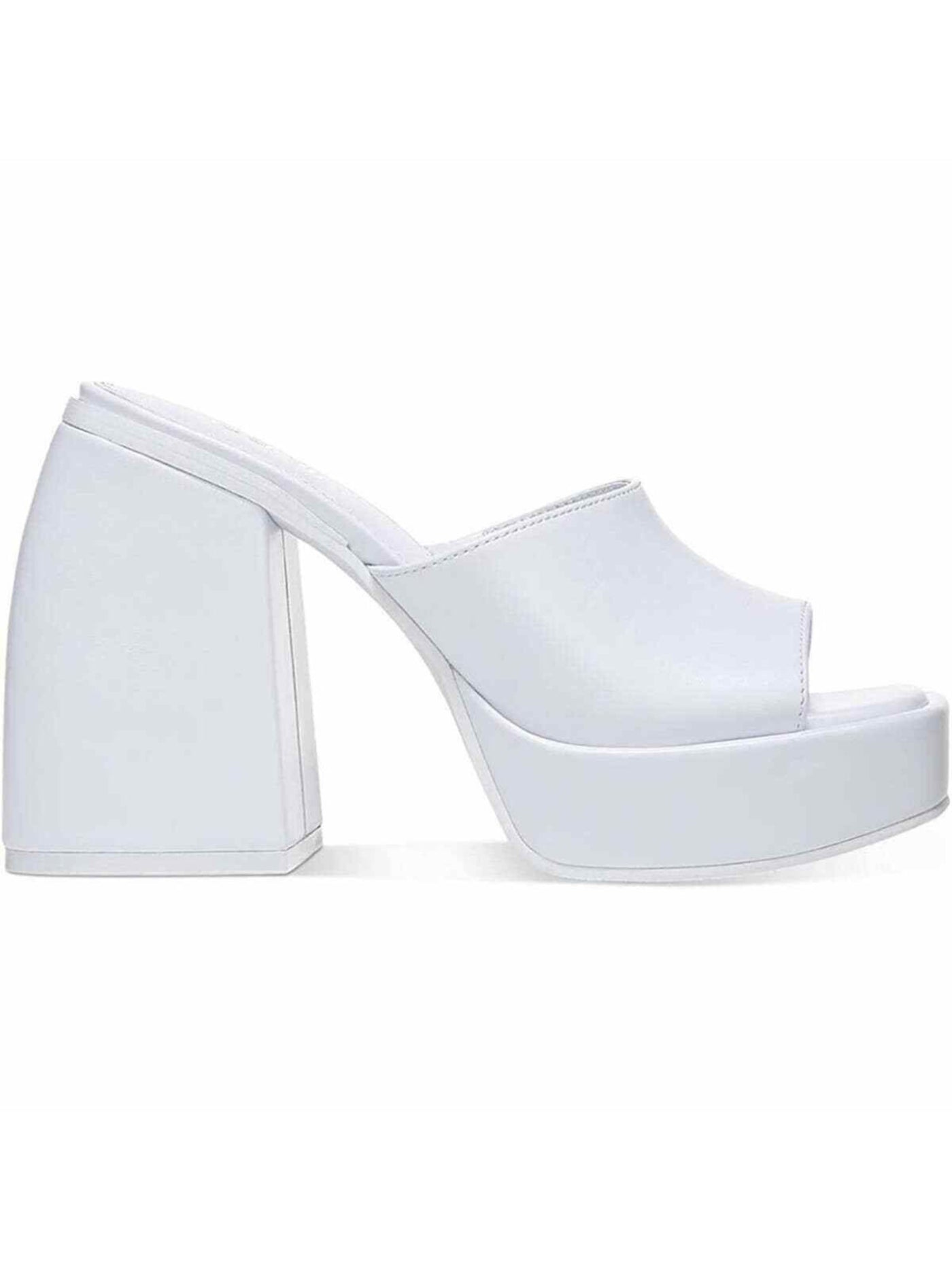 BAR III Womens White 1-1/2" Platform Padded Goring Nessa Square Toe Sculpted Heel Slip On Dress Heeled Sandal 5 M