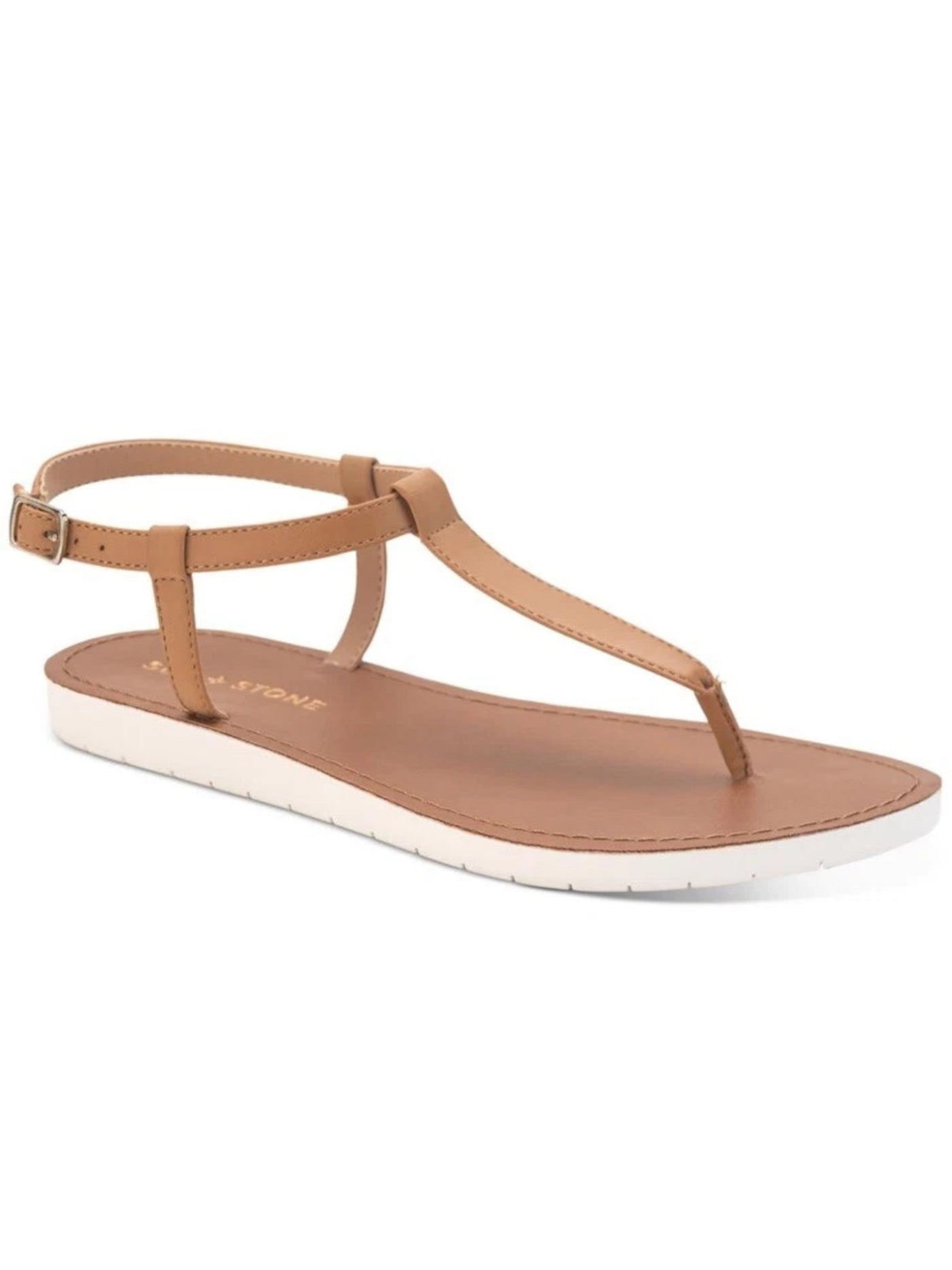SUN STONE Womens Beige Snakeskin T-Strap 1/2 Heel Slip Resistant Adjustable Strap Kristi Round Toe Wedge Buckle Slingback Sandal 5.5 M