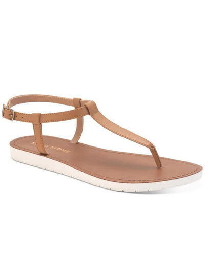 SUN STONE Womens Beige Snakeskin T-Strap 1/2 Heel Slip Resistant Adjustable Strap Kristi Round Toe Wedge Buckle Slingback Sandal 5.5 M