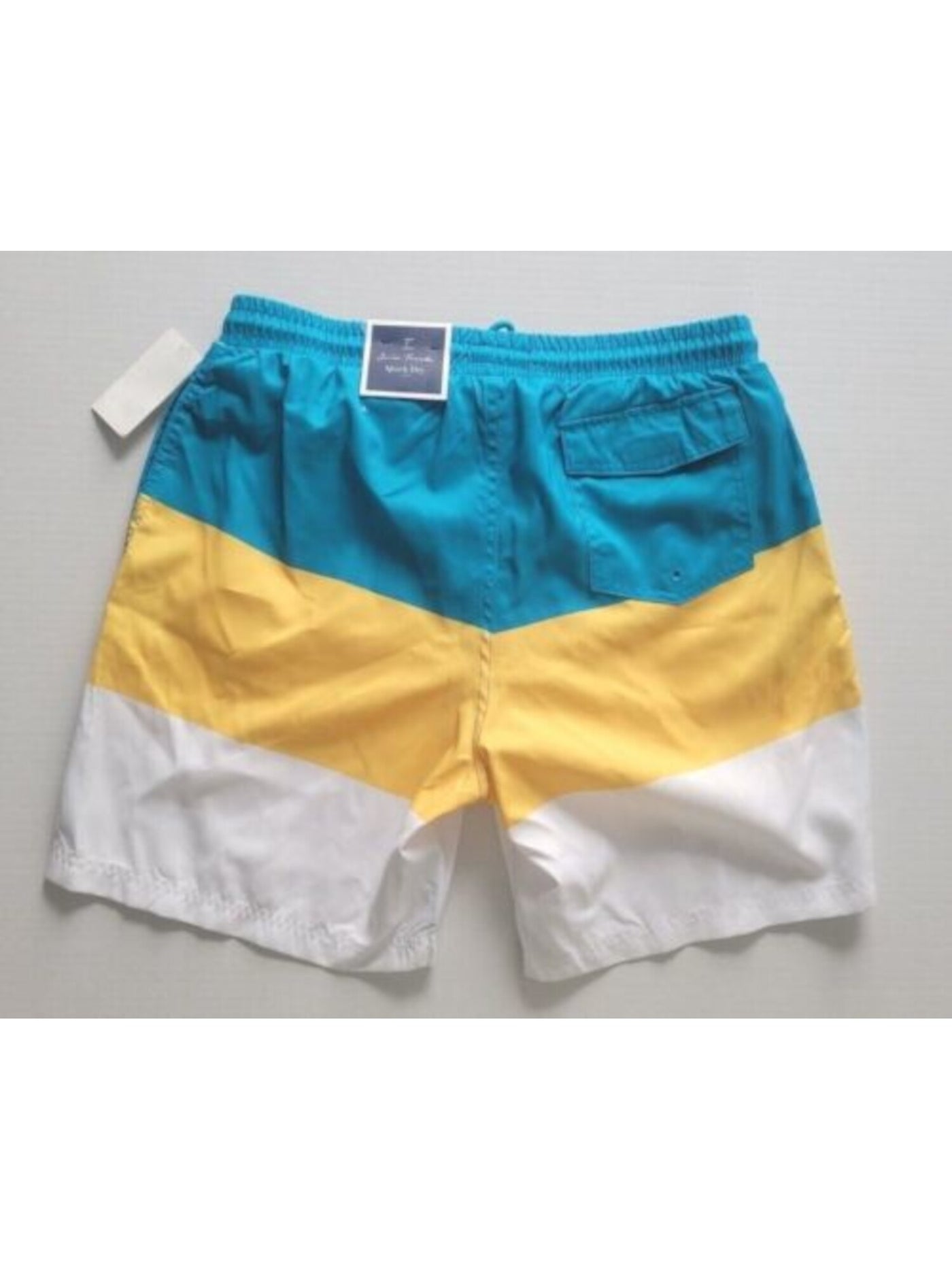 CLUBROOM Mens Turquoise Drawstring Lined Color Block Classic Fit Swim Trunks S