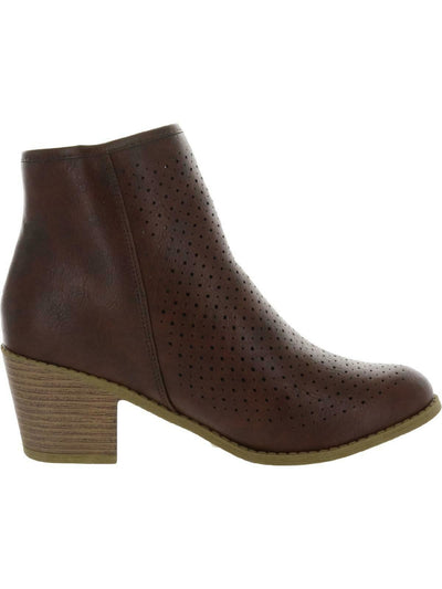 JOURNEE COLLECTION Womens Brown Perforated Padded Round Toe Block Heel Zip-Up Booties 10