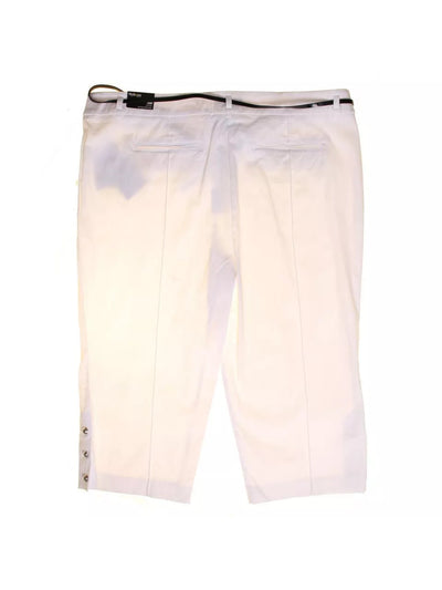 STYLE & COMPANY Womens White Zippered Belted Front Seam Button Hems Capri Pants 4