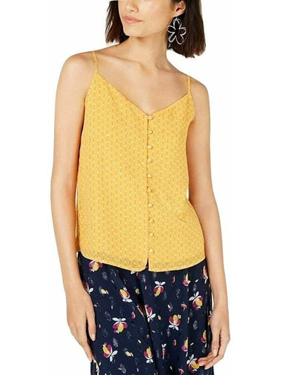 MAISON JULES Womens Gold Sheer Spaghetti Strap V Neck Tank Top M