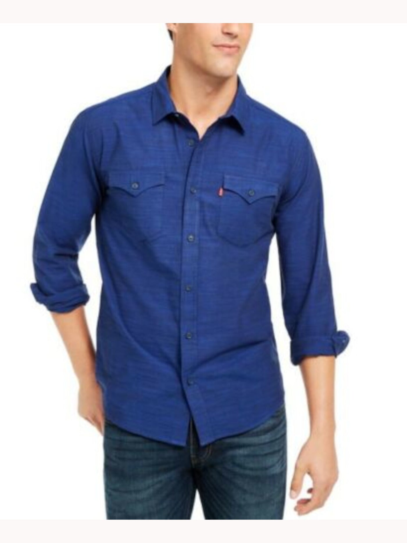 LEVI'S Mens Blue Color Block Long Sleeve Dress Shirt Fit Button Down Dress Shirt L