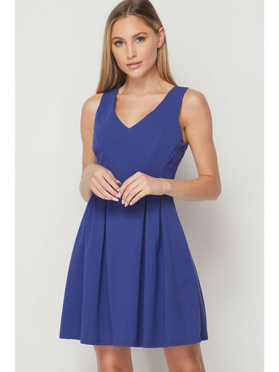 TEEZE ME Womens Sleeveless V Neck Short Pleated Fit + Flare Dress