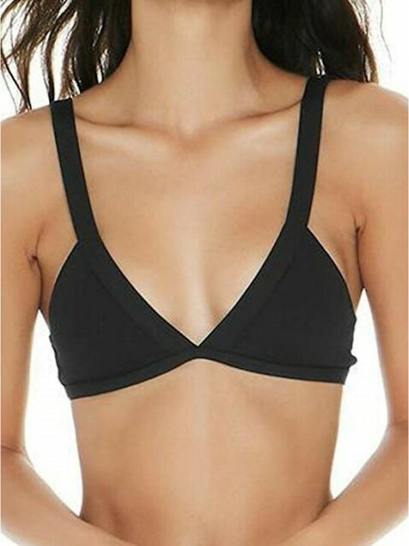 L SPACE Women's Black Ribbed Triangle Bikini Top S