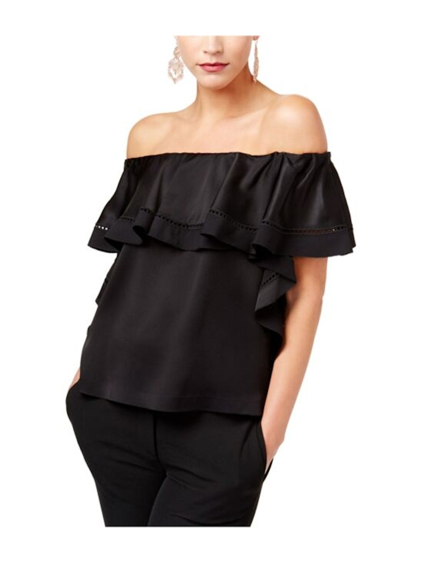 RACHEL ZOE Womens Black Off Shoulder Top 8