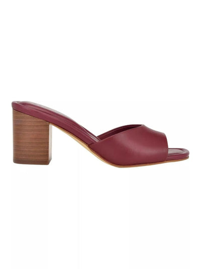 CALVIN KLEIN Womens Maroon Cushioned Toven Square Toe Block Heel Slip On Leather Dress Heeled Sandal 6.5 M