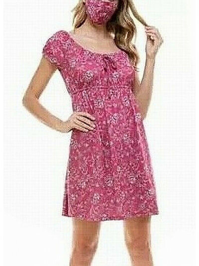 BEBOP Womens Pink Floral Short Sleeve Above The Knee Fit + Flare Dress M