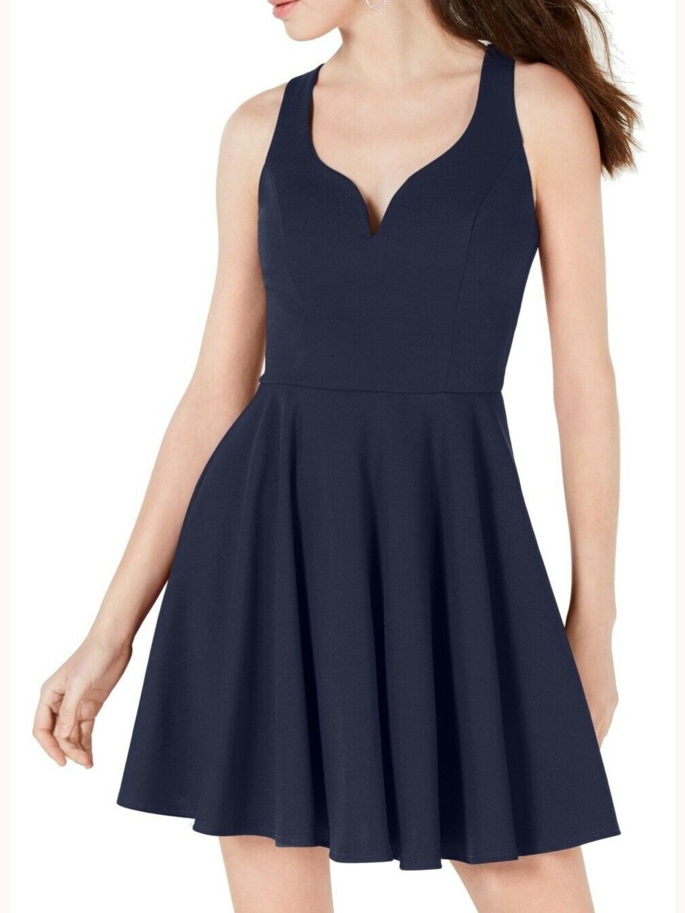 B DARLIN Womens Navy Cut Out Sleeveless V Neck Above The Knee Fit + Flare Dress 7\8