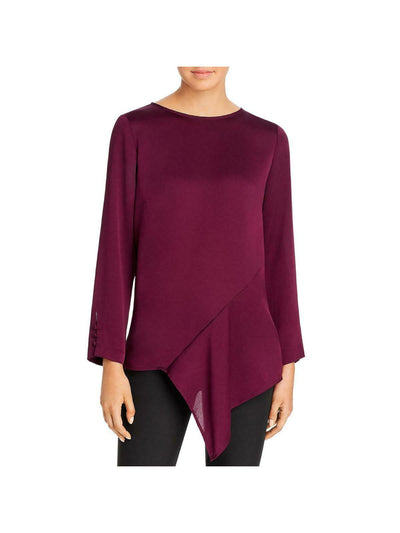 VINCE CAMUTO Womens Burgundy Embellished Long Sleeve Jewel Neck Evening Handkerchief Top XS