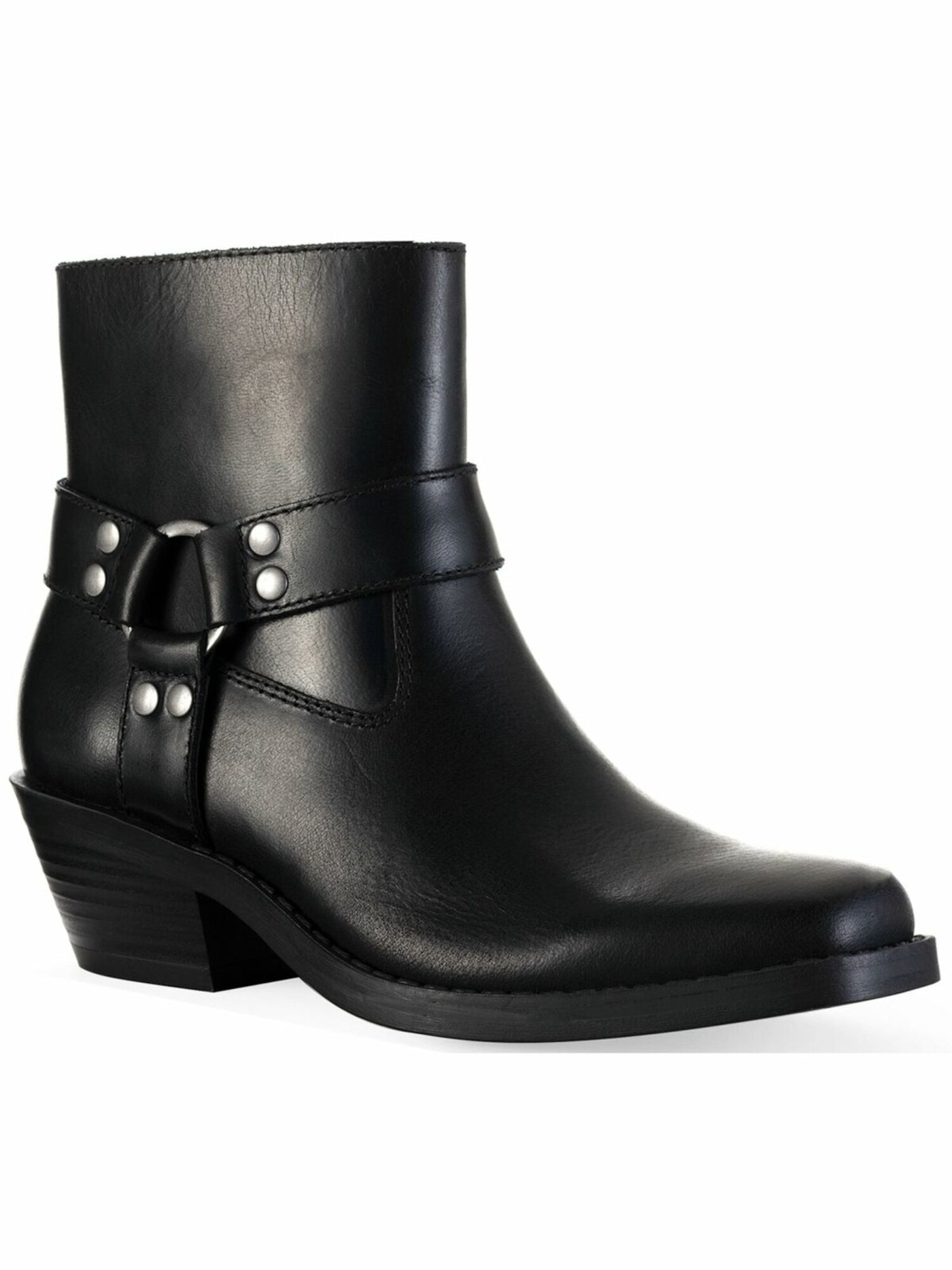 SUN STONE Womens Black Ring Hardware Non-Slip Square Toe Stacked Heel Zip-Up Booties 5.5