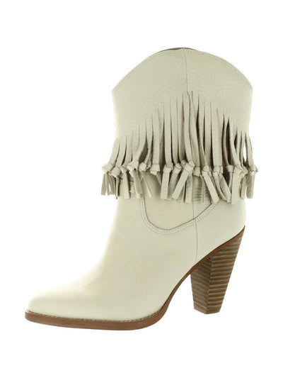 ZODIAC Womens Ivory Fringed Cushioned Arch Support Donna Leather Cowboy Boots 7 M