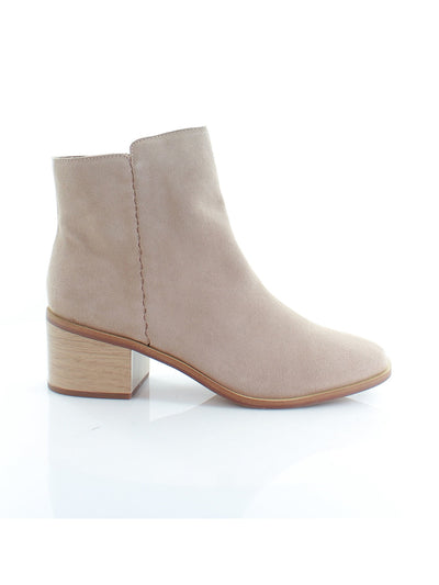 SPLENDID Womens Beige Comfort Avery Square Toe Block Heel Zip-Up Leather Booties 6 M