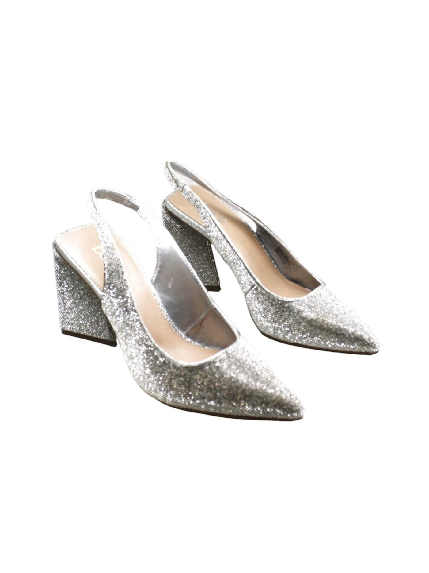 BAR III Womens Silver Cushioned Arrica Pointed Toe Sculpted Heel Slip On Dress Pumps Shoes 8 M