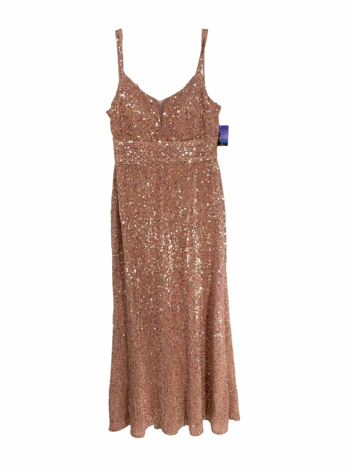 NIGHTWAY Womens Pink Sequined Spaghetti Strap Maxi Formal Sheath Dress 2