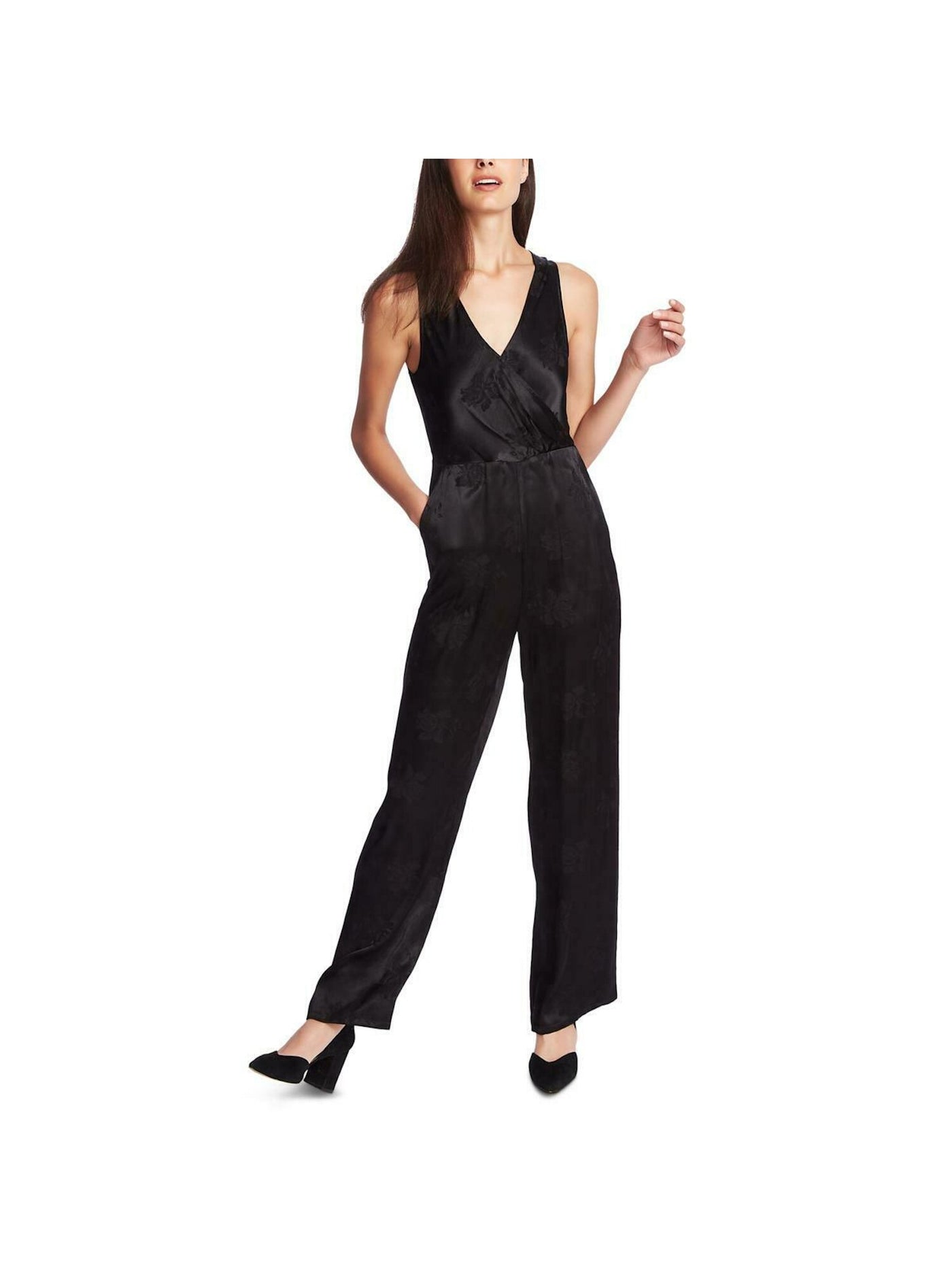 1. STATE Womens Black Sleeveless V Neck Evening Straight leg Jumpsuit 10