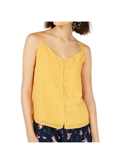 MAISON JULES Womens Gold Sheer Pinstripe Spaghetti Strap V Neck Tank Top XS