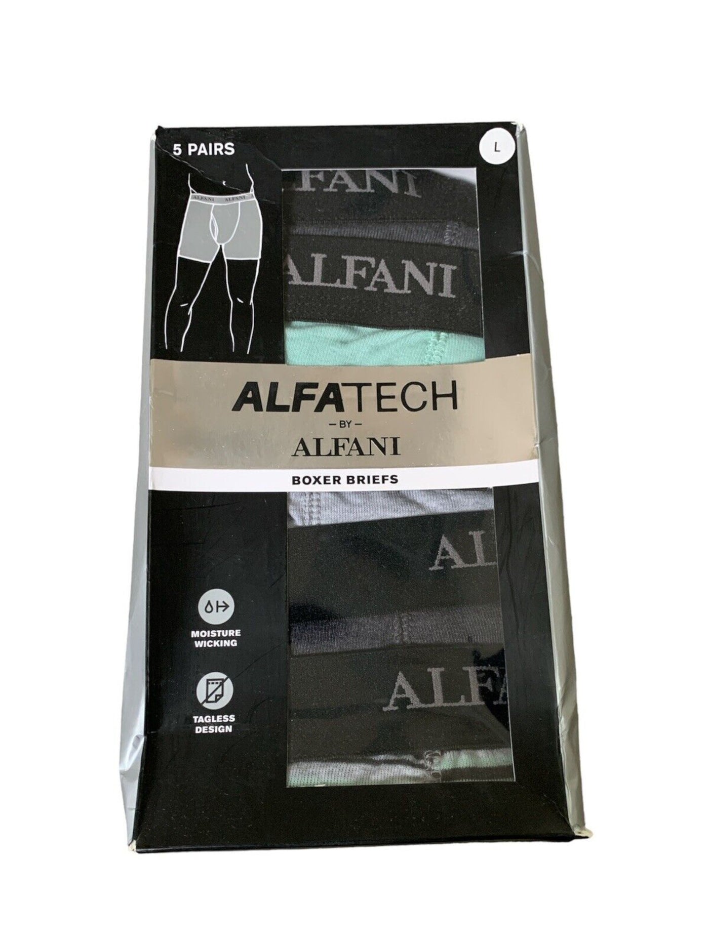 ALFATECH BY ALFANI Intimates 5 Pack Aqua Cotton Blend Contour Pouch Tagless Boxer Brief Underwear M