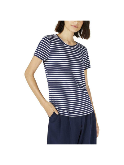 MAISON JULES Womens Navy Striped Short Sleeve Crew Neck Top XS