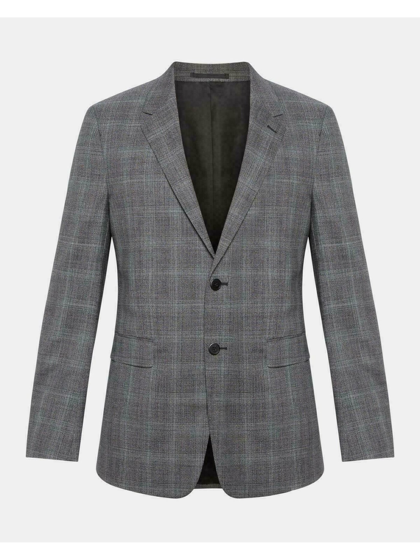 THEORY Mens Gray Windowpane Plaid Coat 38R