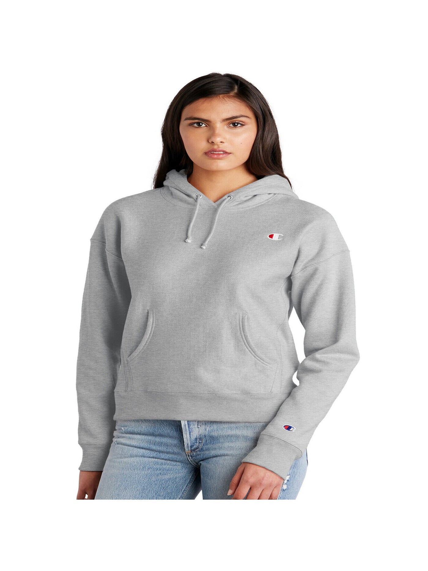 CHAMPION Womens Gray Long Sleeve Crew Neck Hoodie Top L