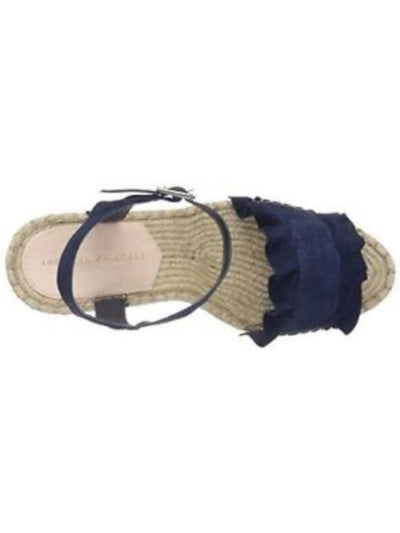 LOEFFLER RANDALL Womens Eclipse Navy 1" Platform Ankle Strap Ruffled Gabby Open Toe Wedge Buckle Suede Dress Espadrille Shoes 7.5